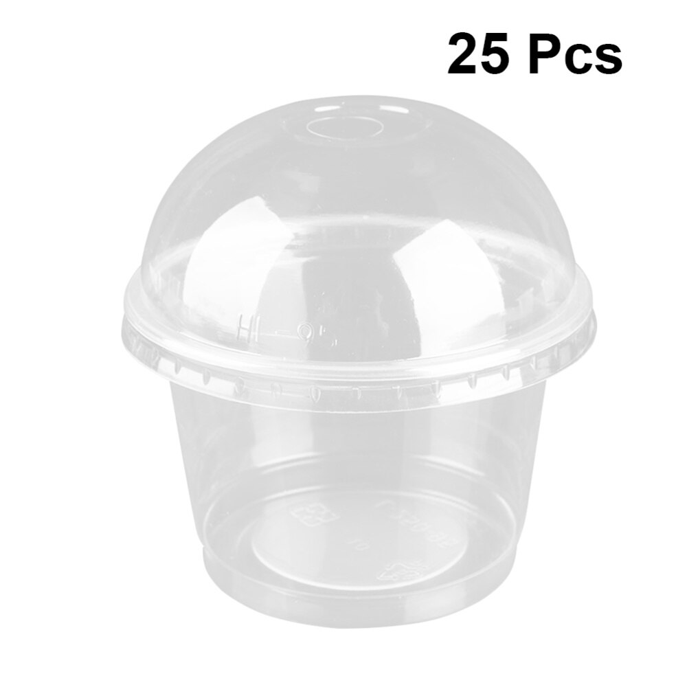 25pcs 250ml Disposable Salad Cup Transparent Dessert Bowl Container with Lid for Bar Cafe Home (Dome Lid with Hole)