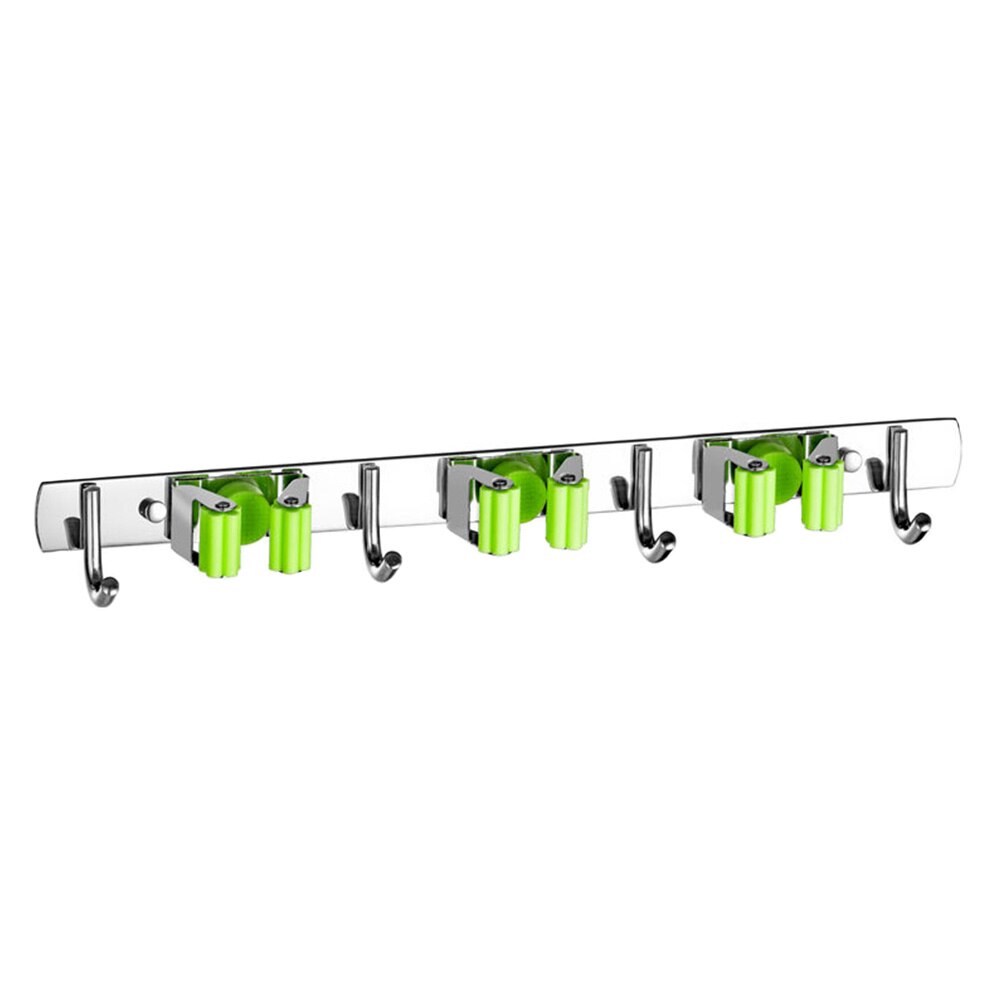Broom Holder Wall Mount Clip Stainless Steel Heavy Duty Multifunctional Laundry Room Mop Organizer Space Saving Practical Hanger: Green 3