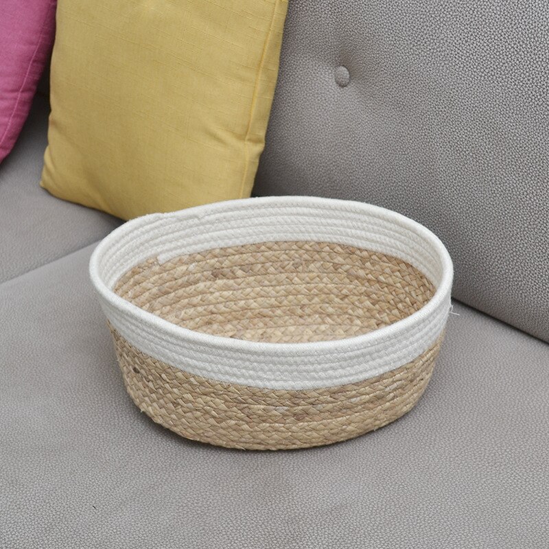 Straw Woven Wicker Storage Basket Folded Storage Basket Simple Storage Basket Toy Sundries Organizer Snack Storage Bucket Closet