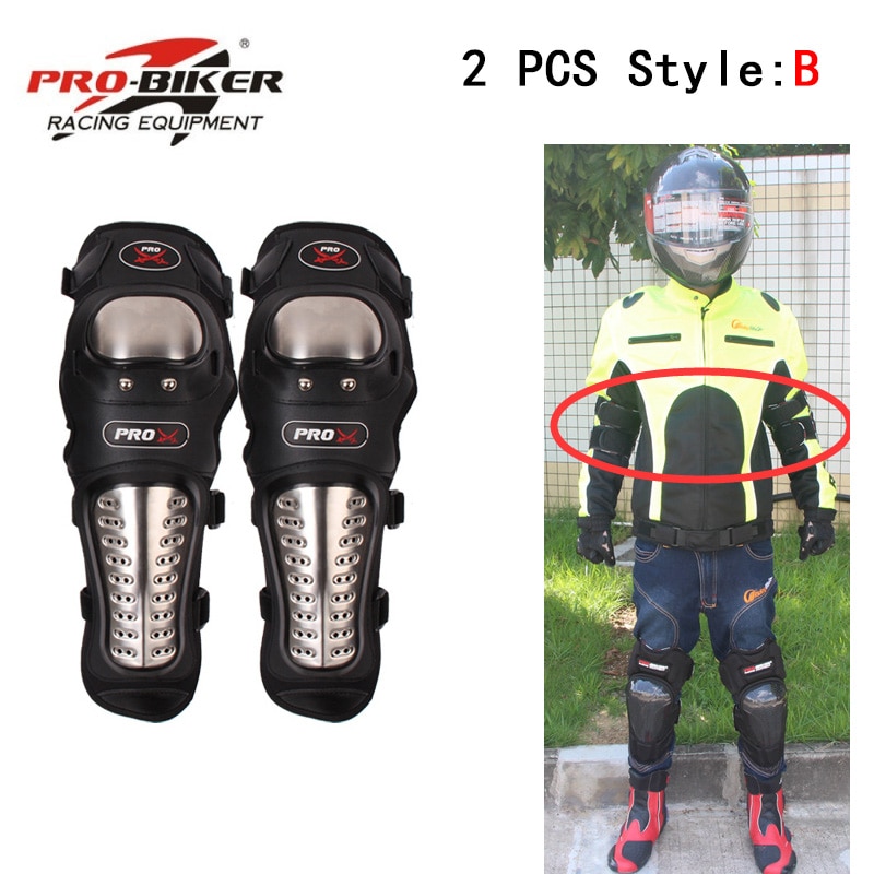 Motorcycle Long Knee Pad Elbow Protector Protective Gear Protection Armor Motorbike Racing Thick Stainless Steel PRO-BIKER P15-3: B