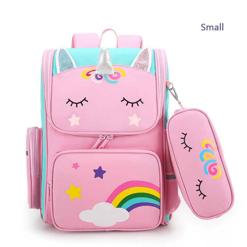 Kinderen 3D Waterdichte Lichtgewicht School Rugzak Orthopedische Boekentas Meisjes Leuke Regenboog Schooltas Hoge Capaciteit Sac: Pink Small