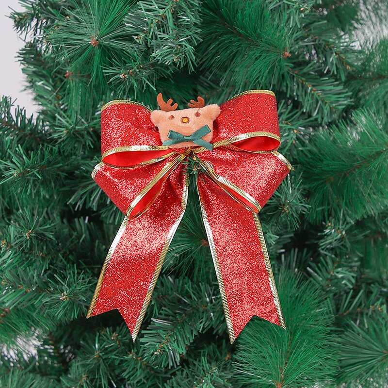 21cm jul rosett tecknad santa älg band rosett guld silver röda rosetter för hantverk julgran prydnader år leveranser: Röd 5