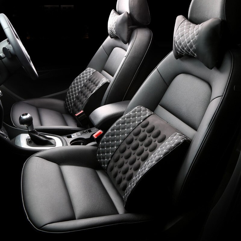 Cojín de soporte Lumbar para masaje de coche eléctrico, almohada de masaje de asiento para silla de oficina, accesorios de cuero de PU para interior de coche