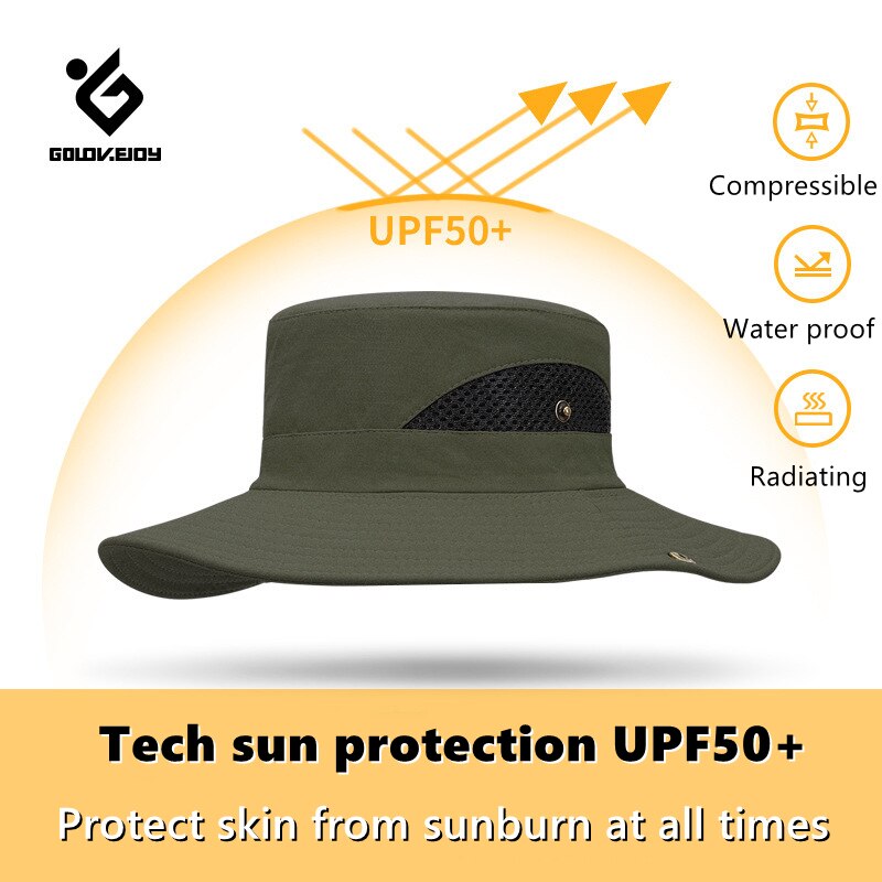 Bucket Hat Man Outdoor Cowboy Hat Sunscreen UV Protection Breathable Fishing Sunshade Camping Hiking Big Brim Fisherman Cap