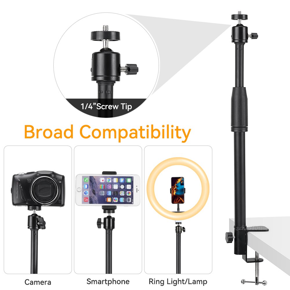 Multifunction Lift Desk Clamp Mount Stand LED Ring Light DSLR Camera Mobile Phone Table Bracket Overhead Shooting Video Studio