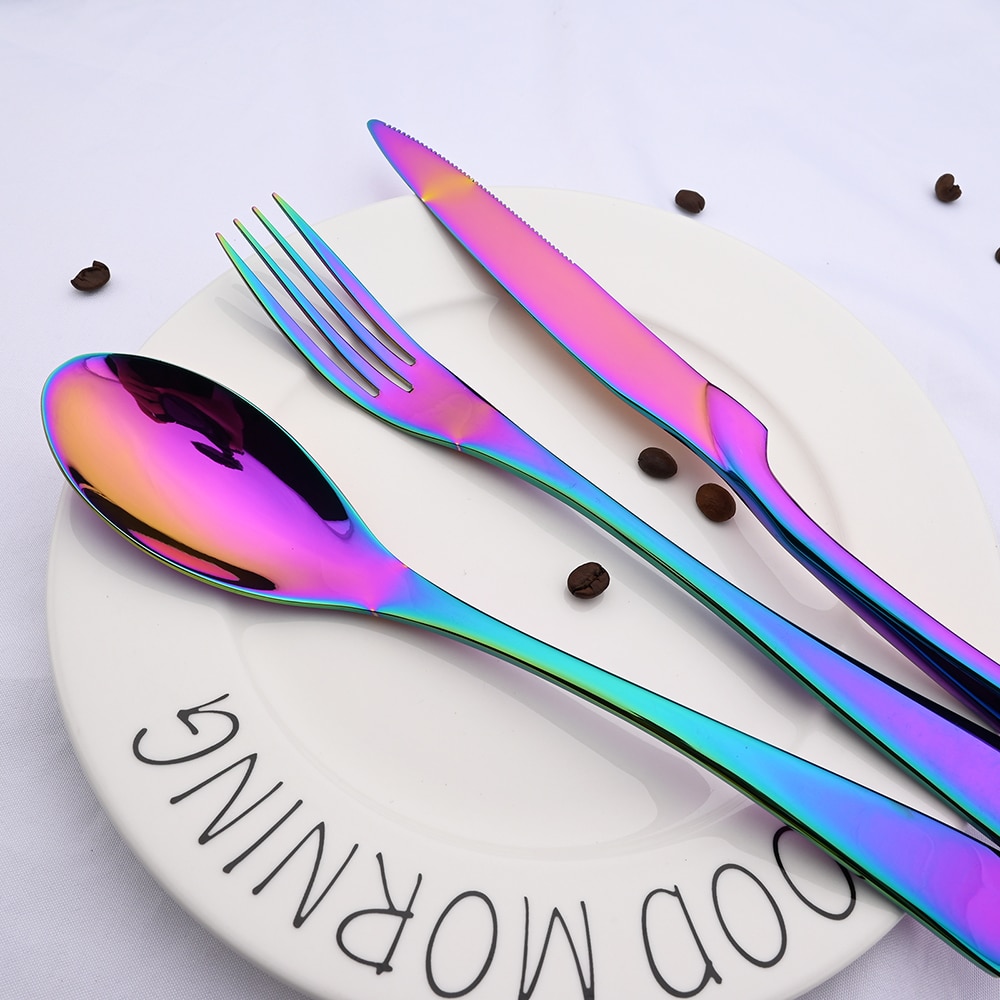 1/2/4Set 18/10 Stainless Steel Flatware Set Silver Dinnerware Dinner Knife Fork Dessert Spoon Cutlery Food Tableware