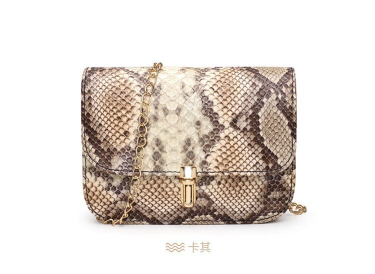2020 nuove Donne di Modo borse Borse Flap Crossbody Borse Catena Selvaggio Ragazze Del Serpente di Stampa Sacchetto del Messaggero Della Spalla: Cachi