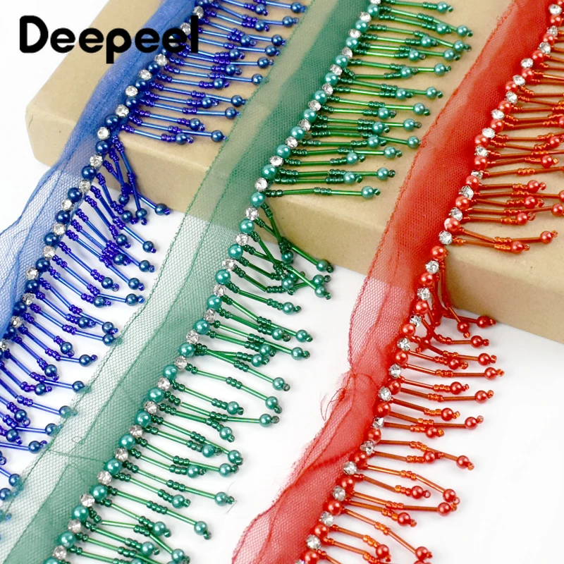 1-5Yards Deepeel 5cm Beaded Trim Sequins Tassels Fringe Sewing Latin Dance Dress Clothes Lace Decorative Trimmings Accessories