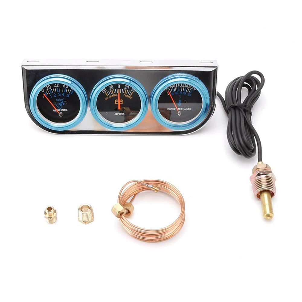 Triple Gauge Kit Olie Druk Water Temp Gauge Chrome 2 "52Mm 3 In 1 Amp Meter Universa Auto meter Accessoires