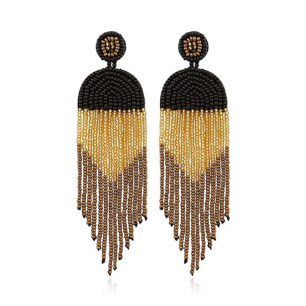 Pendientes bohemios hechos a mano con cuentas de arroz de colores, aretes con borlas, creativa, estilo étnico, pendientes con características para mujer: 3
