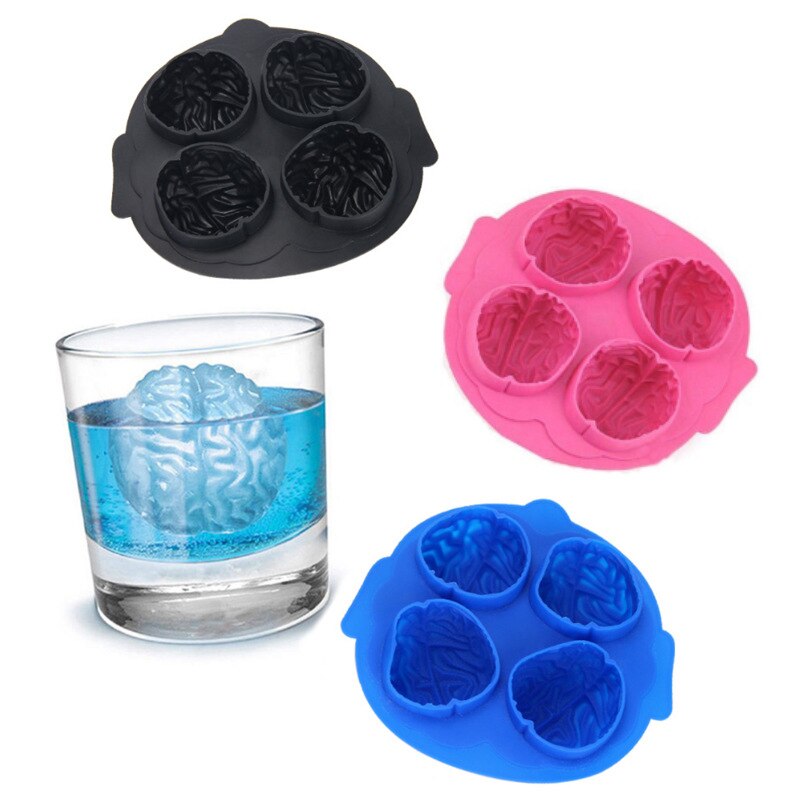 1pc Funny Brain Modeling 4-Cavity Ice Cube Tray Silicone Cocktail Whiskey Mold Kitchen Ice Tools For Iced Drinks Fruit