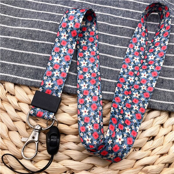 10Pcs/Lot Summer Flower Print Phone Lanyard Straps For Camera Mobile Phone ID Card Long Hanging Rope String Keychain Neck Strap: 005