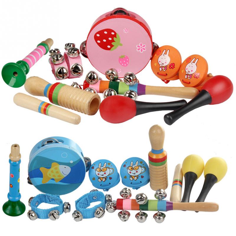 10pcs Orff Musical Instruments Set Children Early Childhood Music Percussion Toy Combination Kindergarten Teaching Aids