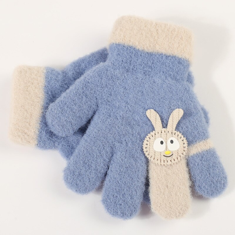 Wecute 10*15cm criança inverno luvas quentes para cerca de 3-6years crianças bonito coelho dos desenhos animados à prova de frio ao ar livre equitação jogar luvas de malha: Azul