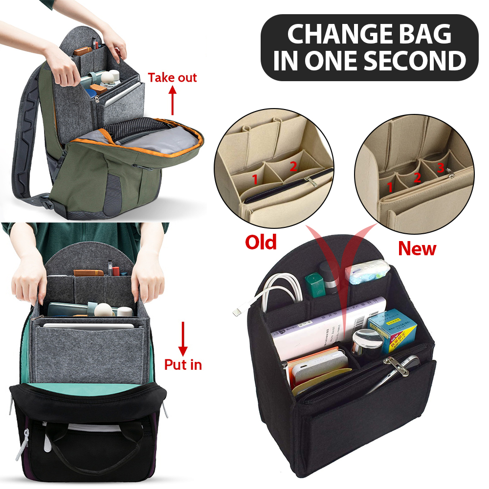 Insert organisateur de sac à dos en feutre pour sac à dos sac à main sac à bandoulière