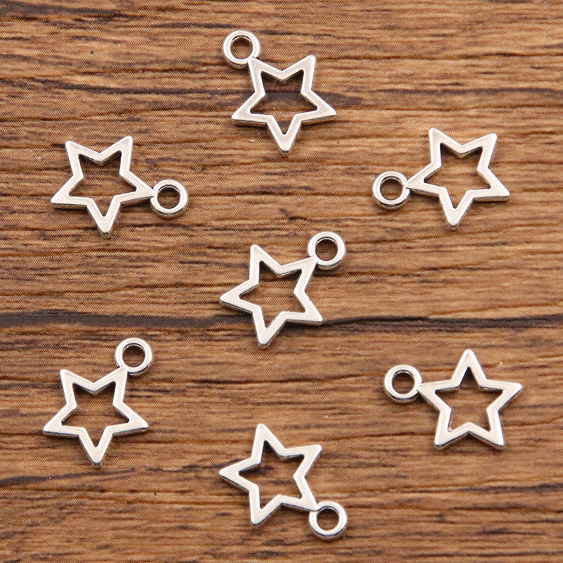 10 Uds. De colgante de estrella hueca de 12x10mm de Color plateado Retro para collar, pendientes, pulsera, fabricación de accesorios de joyería DIY