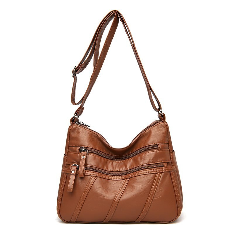 Spring Women's Soft Leather Shoulder Bags Classic Casual Crossbody Bag For Female Washing Purses and Handbags: Brown