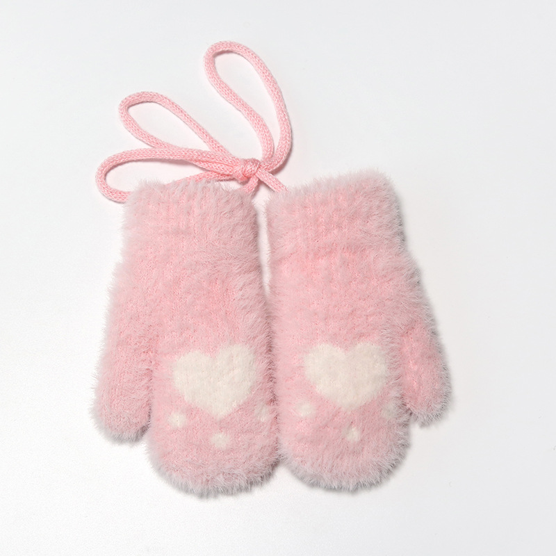 Warmom Karikatur Nette Hand-gedruckt Gestrickte Warme Handschuhe für Jungen Mädchen Gestrickte Wolle Neckholder Handschuhe freundlicher Handschuhe Winter warm