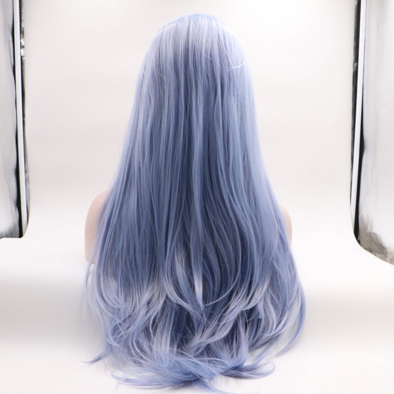Bombshell Sky Blue Long Straight Synthetic Hair Lace Front Wig Glueless Heat Resistant Fiber Hair Middle Parting For Women Wigs