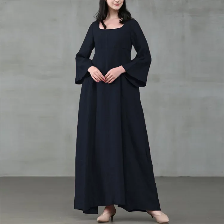 Robe medievale femme Costume palazzo coton lin été vittoriano Cosplay longue Maxi caftano Robe Carnevale di Halloween: M / Black
