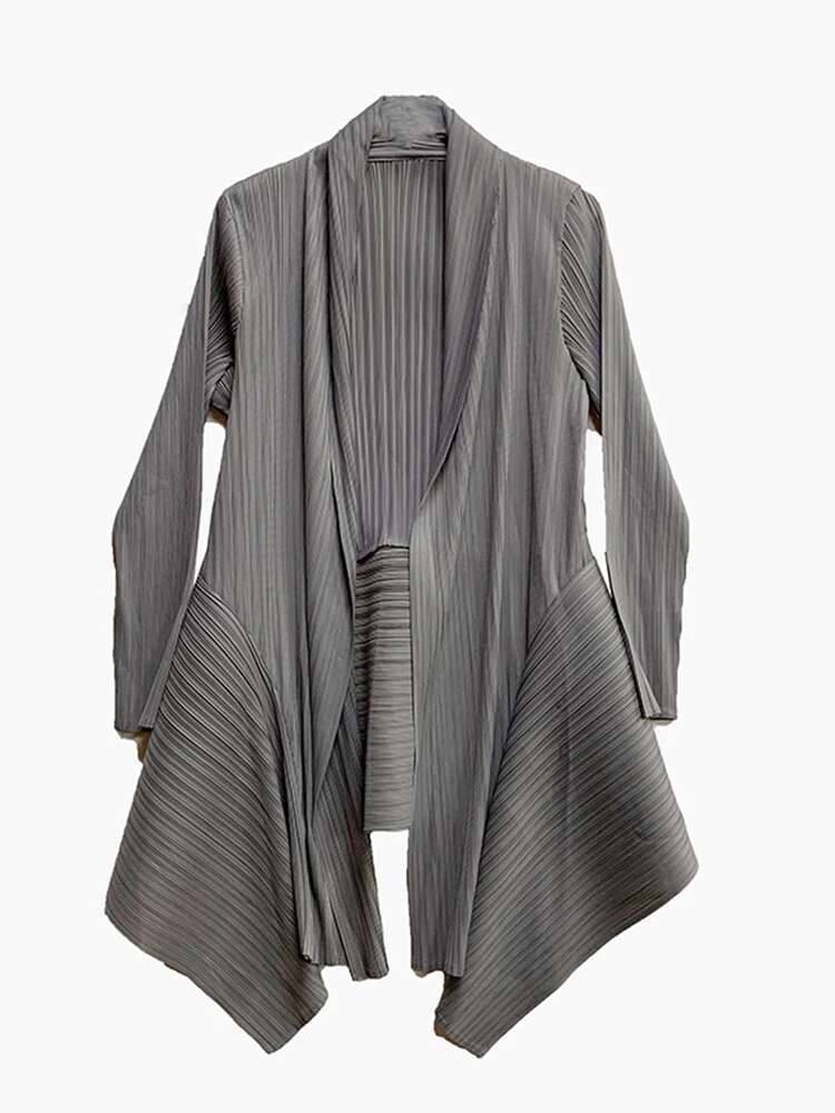 Lanmrem plissert trenchcoat cardigan vår tynn vindjakke langermet uregelmessig løs mellomlang kåpe 2 r 4617