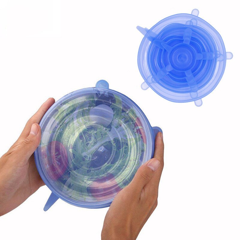 Reusable Silicone Food Wrap Stretch Vacuum Seal Cover Saran Wrap Kitchen Tools Organization Food Fresh Keeping Sealed Lids 6 Pcs