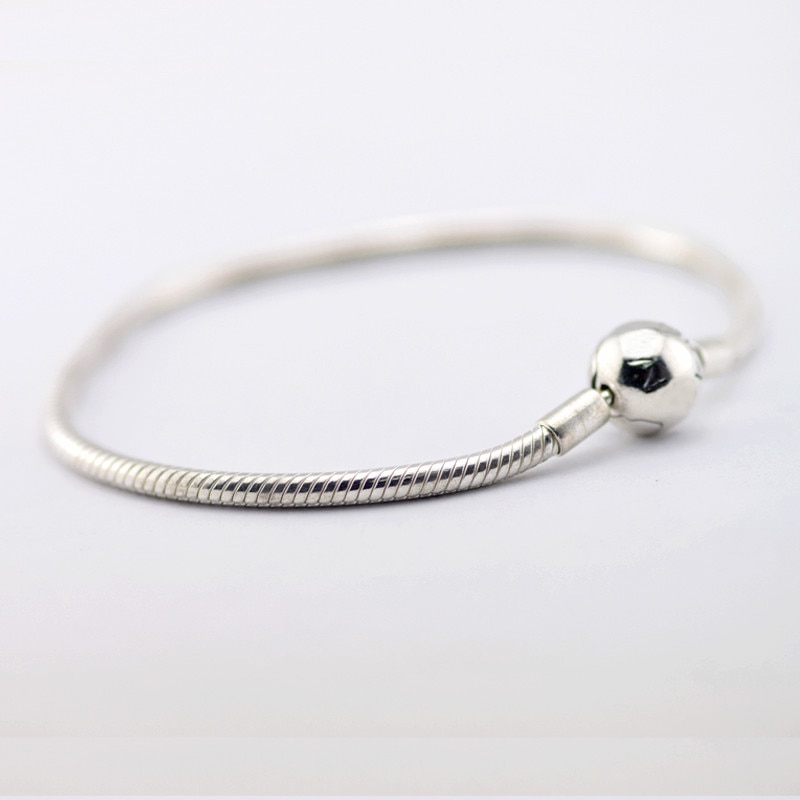 Smooth Clasp Bracelet For Woman DIY Jewelry Making Sterling Silver Bracelets Fit Female Charms & Beads