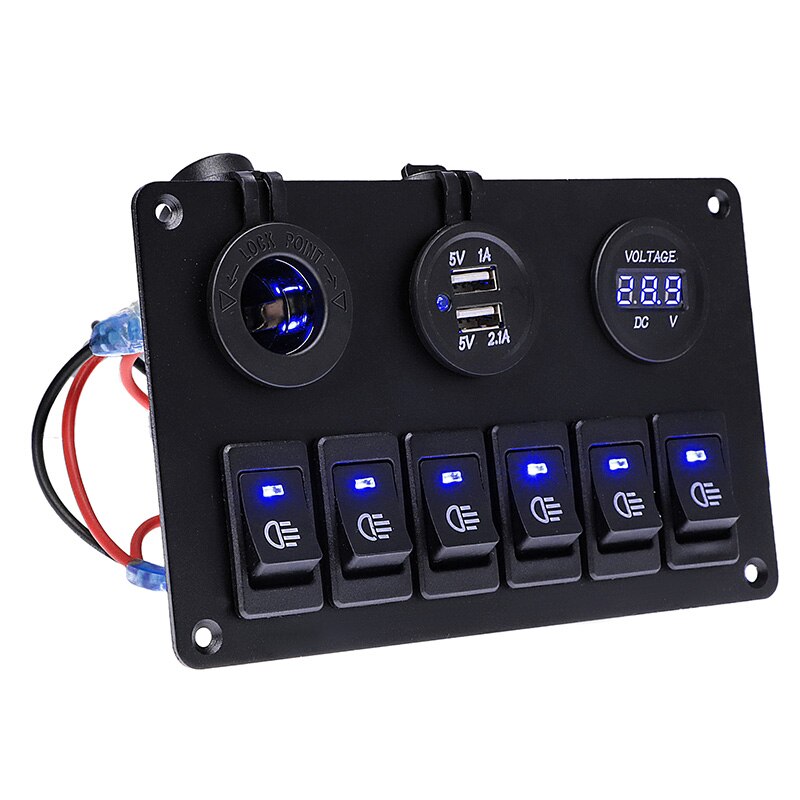 6 Gang Led Schakelpaneel 12V Stopcontact Usb Lader 3.1A Digitale Voltmeter Schakelaar Controle Voor Auto Boot camper Marine Rv