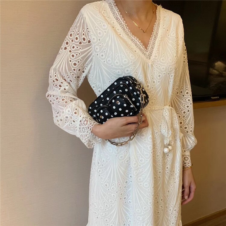 Dames handtas heuptasjes met stippen dames retro ketting pu leren borsttassen handtassen heuptasje