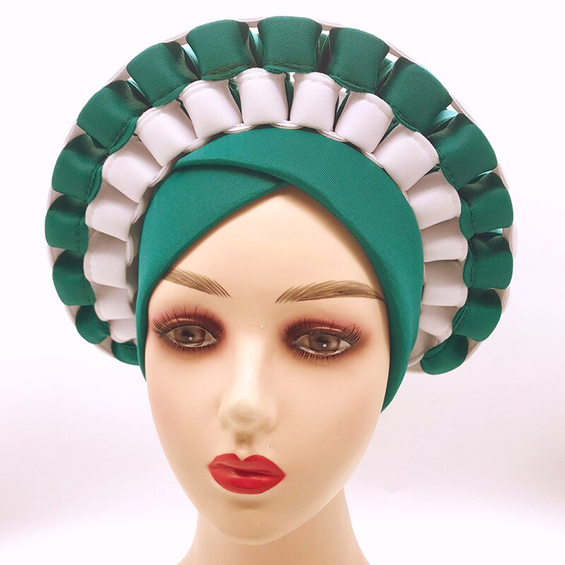 Casquette de gel africain à la , couvre-chef déjà fait, couvre-chef de mariage nigérian, Auto Gele afrique prêt à porter, turban couvre-chef: peacock blue