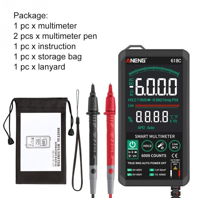 Aneng 618 Digitale Multimeter Dc Ac Voltmeter Ampèremeter Analoge Lcr Meter Condensator Ohm Hz Tester Auto Range Touch Screen Machine: C