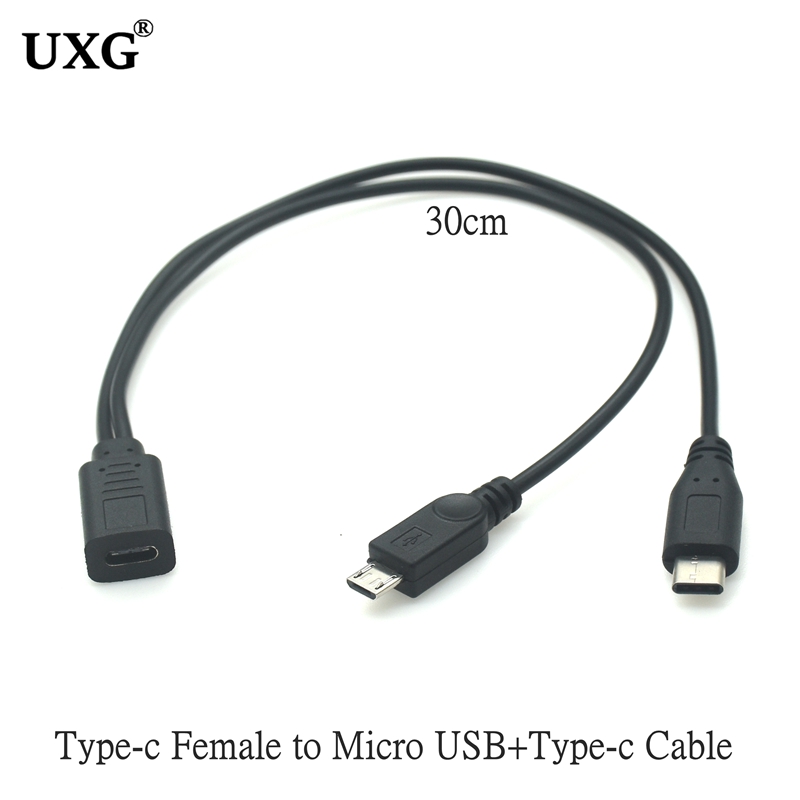 Type-c USB 3.1 / Micro USB 1 Female to Micro/Mini USB Type-c Type B Male Y Splitter Charge Extension Date Splitter Adapter Cable: green