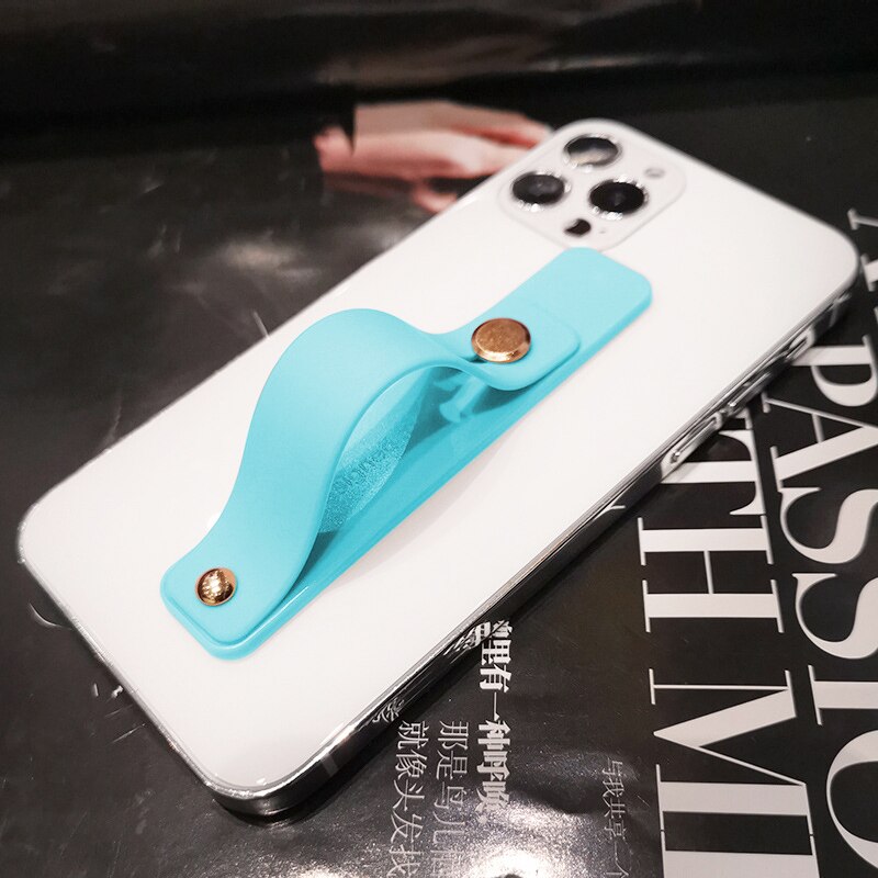 Universal Wrist Band phone stand For iPhone Finger Grip Mobile Phone Holder for xiaomi Push Pull back sticked Socket bracket: 29-ice sea blue