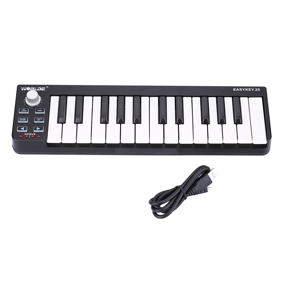 Worlde MIDI Keyboard Easykey.25 Portable Keyboard Mini 25-Key USB MIDI Controller Electric Piano Kids Musical Instrument: Default Title