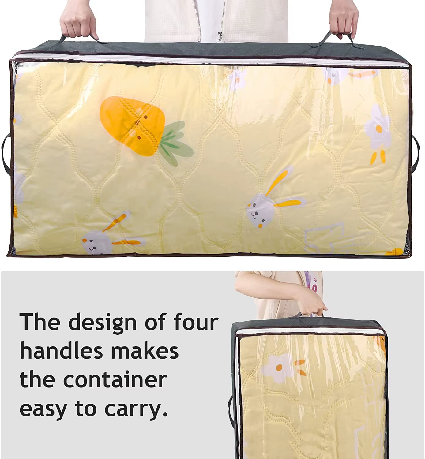 90L Sturdy Under Bed Storage Containers Organizer Large Capacity Clothes Bins and Bedroom Foldable Storage Bag with Clear Window