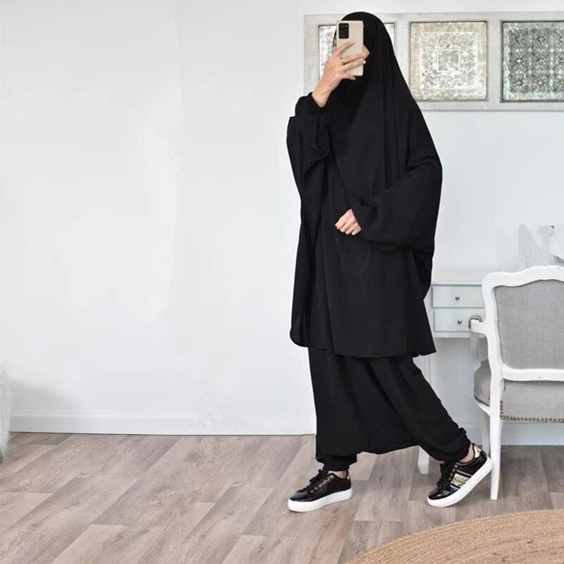 2 sztuka zestaw modlitwa odzież pełna pokrywa sukienka Abaya Eid Ramadan muzułmański islamski długi Khimar Jilbab szaty kobiety workowate spodnie haremki