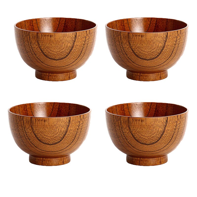 Bol en bois japonais rayure en bois massif protection de l'environnement peinture créative ménage vaisselle bol à soupe 11.5CM: 4 pcs