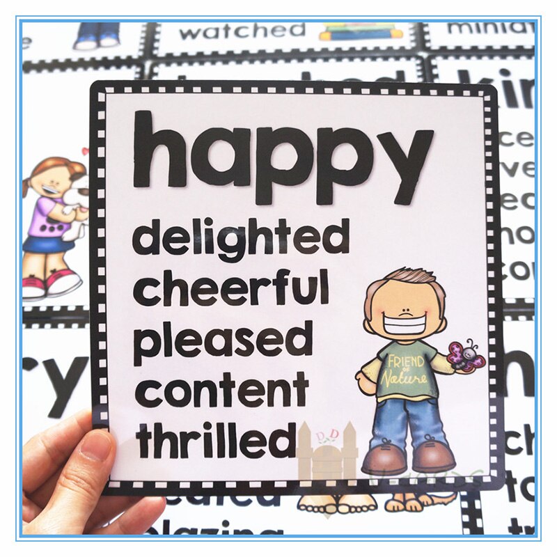 30pcs 13*13cm Synonym English Poster Classroom Decoration Flash Cards For Kids Educational Posters Memory Game