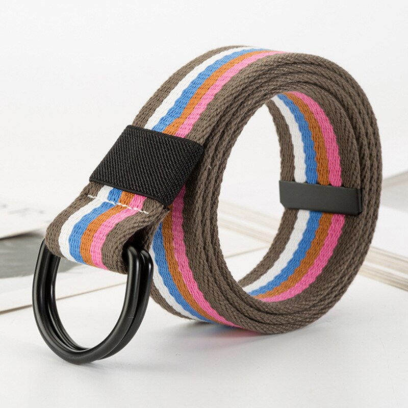 Kvinnor nylon canvas regnbåge långt bälte dubbel d metall svart spänne midjeband 16 stilar jeans vävd midjerem cinturon mujer