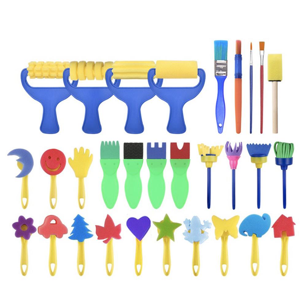 30 pcs Kids Early Learning Sponge Painting Brushes Kit Sponge Drawing Shapes Paint Craft Brushes for Toddlers Assorted Pattern