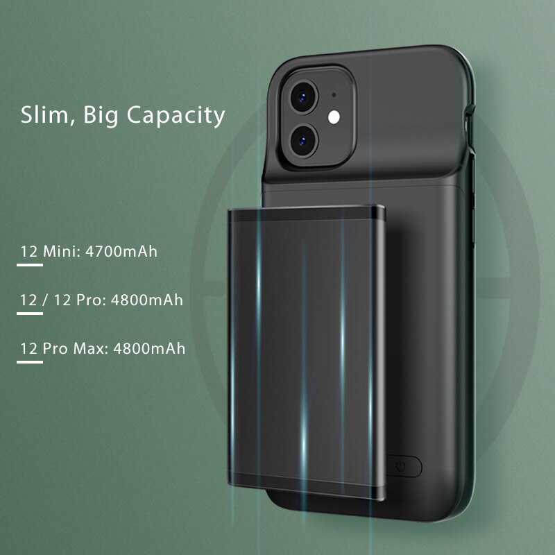 iPhone 12 Series Battery Case - 4700mAh/4800mAh - Power Bank Charger Case - for iPhone 12 Mini, 12 Pro, 12 Pro Max