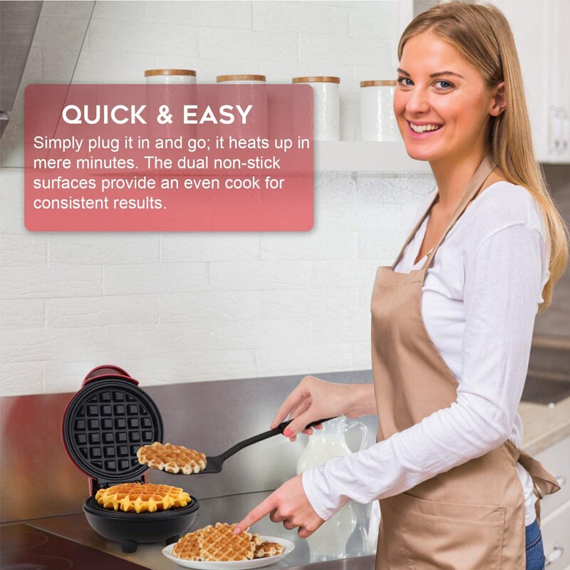 Mini Waffle Maker Portable Non-stick Pan Round Waffle Grill Machine Can Make Single Waffle, Hash Brown, Panini, Biscuit