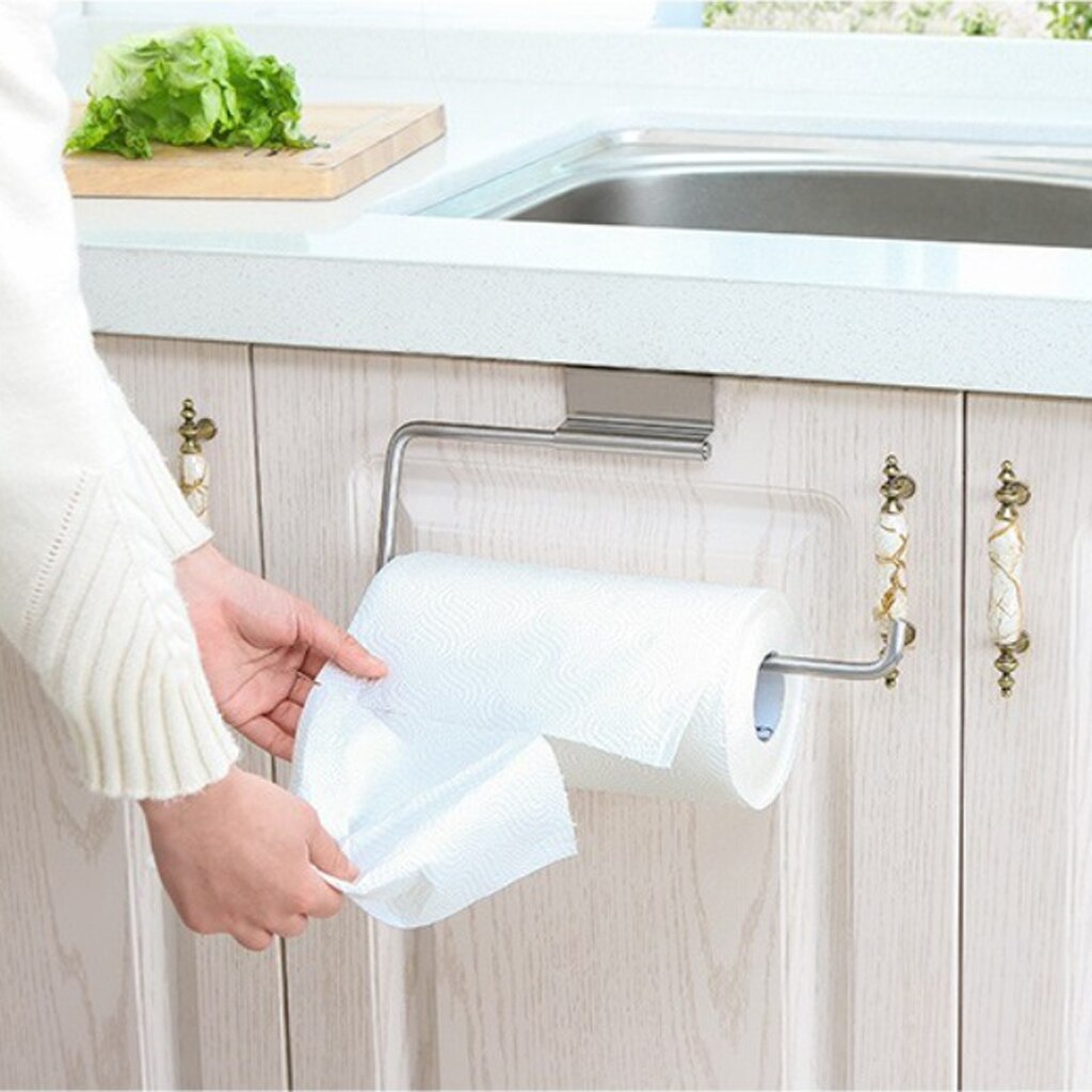 Over the Drawer Cabinet Door Paper Towel Roll Hanger Rack for Kitchen Bathroom Stainless Steel Hook