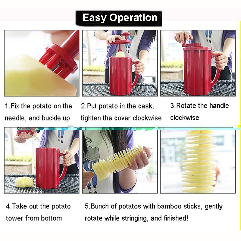 Manual Twisted Potato Slicer Curly Fries Twister Dog Spiral Potato Cutter 3 Functions Tornado Potato Cutter Slicing Machine