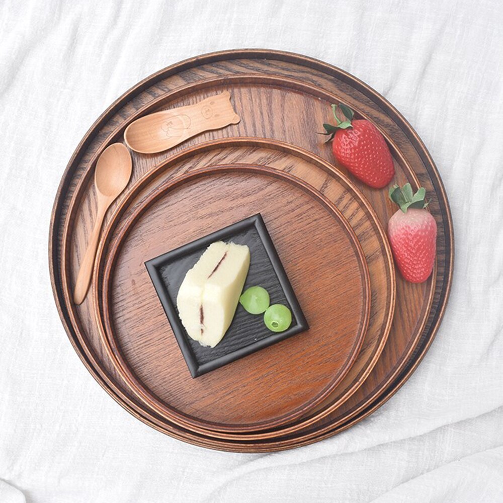 Home Decor Display Dish Round Fruit Desktop Holder Wooden Plate Storage Tray Food Keeper Dessert Kitchen Snack Restaurant Bar