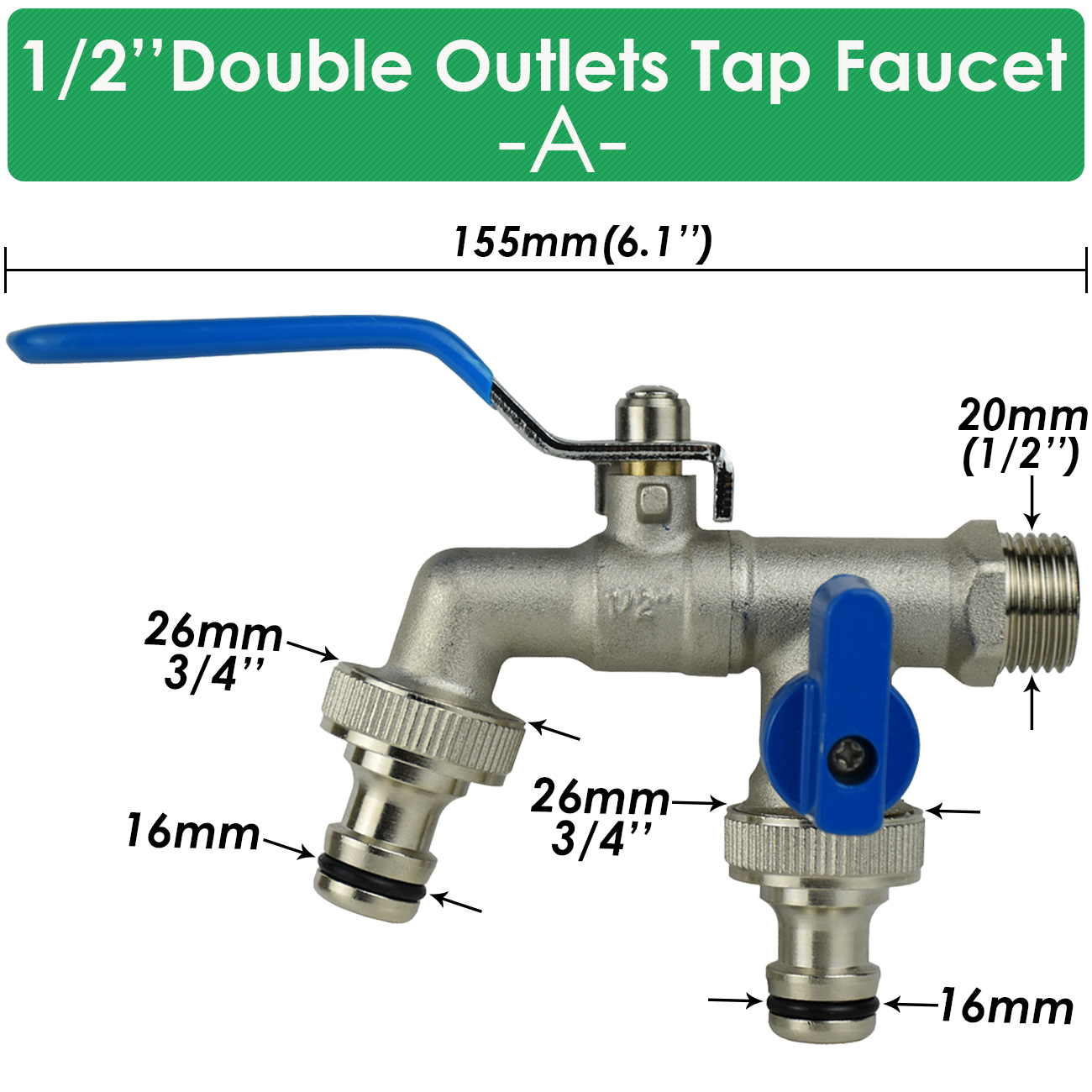 Garden Outdoor Brass Tap Faucet Connector 1/2'' IBC Water Tank Adapter Joint 2-Way 1-Way Irrigation Replacement Hose Ball Valve: Red