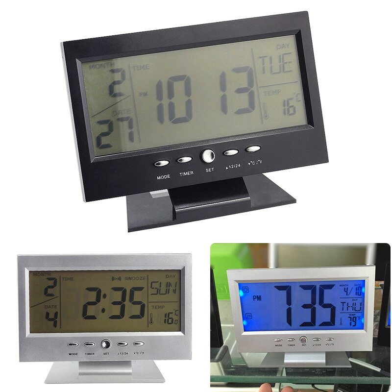 LED Voice Control Alarm Desk Clock Weather Monitor Calendar with Thermometer Electronic Digital Back-light Clocks 8 99 M LXY9