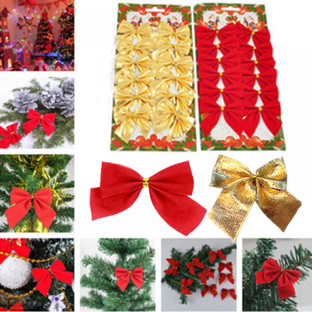 12Pcs Boog Xmas Ornament Kerstboom Decoratie Festival Party Home Bowknots Kerstballen Kerstballen Nieuwjaar Decoratie Rood Goud