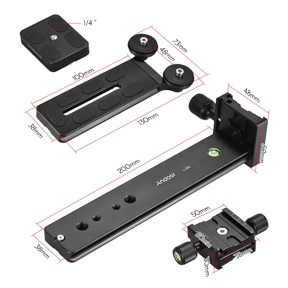 Andoer L200 Telelens Ondersteuning Lange Lens Houder Beugel Compatibel voor Arca-Swiss Sunwayfoto RRS Benro Kirk Markins Mount