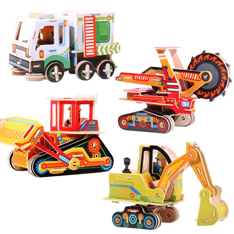 Nueva maquinaria de excavación, excavadora de juguete, Kits de madera 3D, conjunto de rompecabezas, vehículo de ingeniería, juguetes educativos para niños